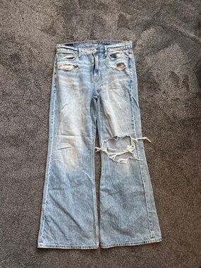 American Eagle Outfitters Light Blue Distressed Wide Leg Jeans